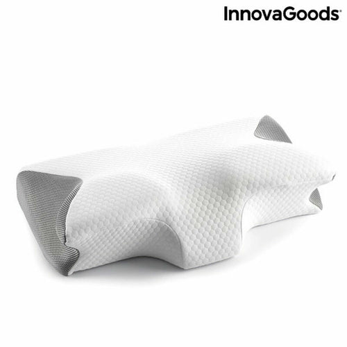 White contoured fabric neck pillow with grey mesh side panels and a textured honeycomb pattern by InnovaGoods.
