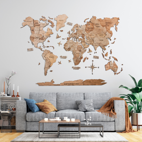 3D Wooden World Map Terra